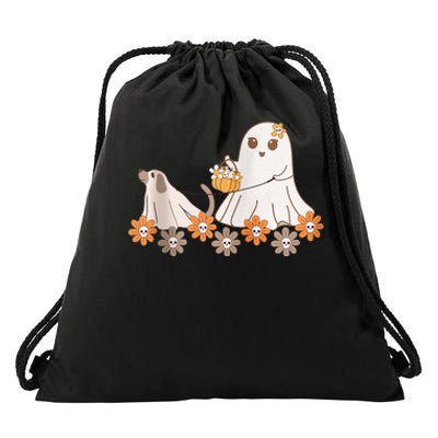 Cute Ghost Walking Dog Drawstring Bag