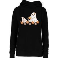 Cute Ghost Walking Dog Womens Funnel Neck Pullover Hood