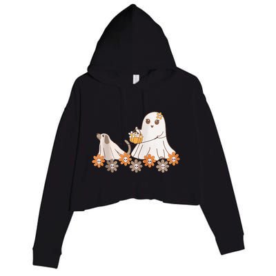 Cute Ghost Walking Dog Crop Fleece Hoodie