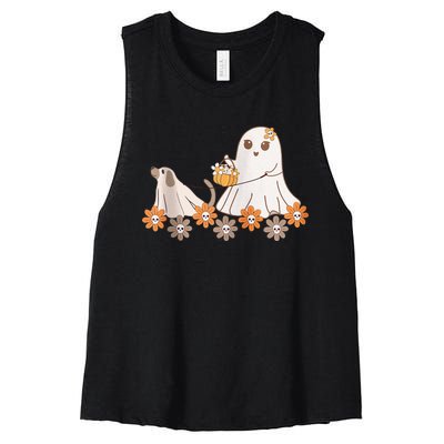 Cute Ghost Walking Dog Women's Racerback Cropped Tank