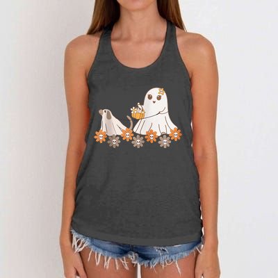 Cute Ghost Walking Dog Women's Knotted Racerback Tank