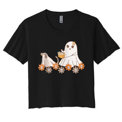 Cute Ghost Walking Dog Women's Crop Top Tee