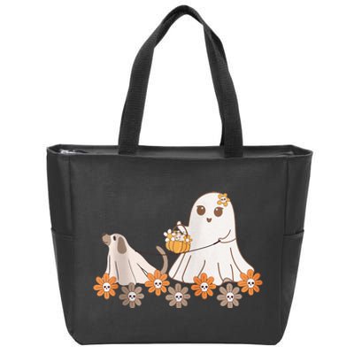 Cute Ghost Walking Dog Zip Tote Bag