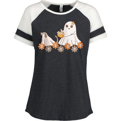 Cute Ghost Walking Dog Enza Ladies Jersey Colorblock Tee