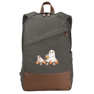 Cute Ghost Walking Dog Cotton Canvas Backpack