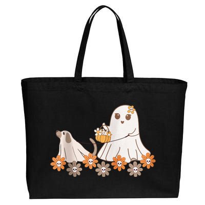 Cute Ghost Walking Dog Cotton Canvas Jumbo Tote