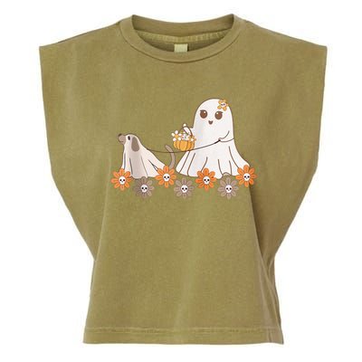 Cute Ghost Walking Dog Garment-Dyed Women's Muscle Tee