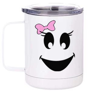 Cute Ghost With Bow Ghoul Face Halloween 12 oz Stainless Steel Tumbler Cup