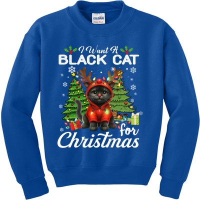 Cute Gifts Xmas Costume I Want A Black Cat For Christmas Kids Sweatshirt