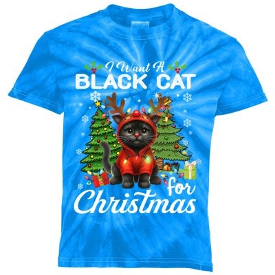 Cute Gifts Xmas Costume I Want A Black Cat For Christmas Kids Tie-Dye T-Shirt