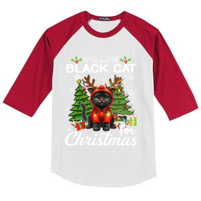 Cute Gifts Xmas Costume I Want A Black Cat For Christmas Kids Colorblock Raglan Jersey