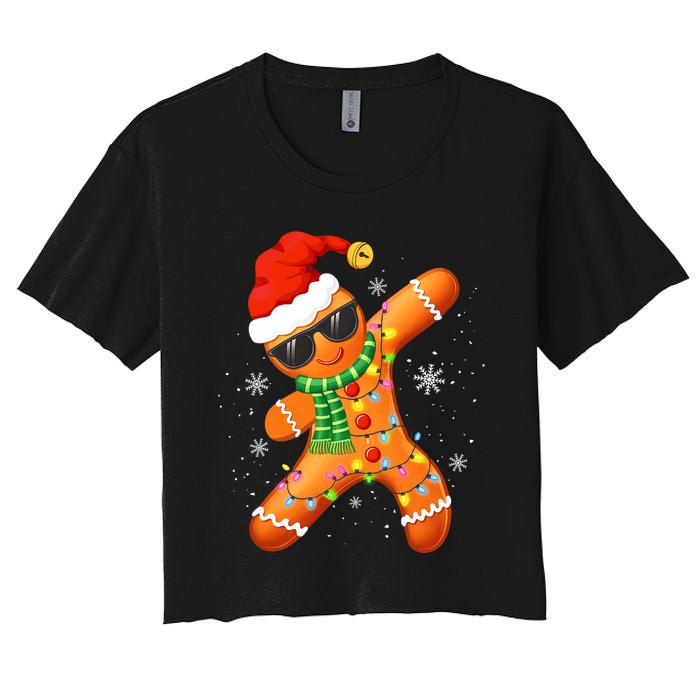 Christmas Gingerbread Xmas Lights Women's Crop Top Tee