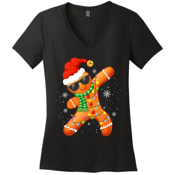 Christmas Gingerbread Xmas Lights Women's V-Neck T-Shirt