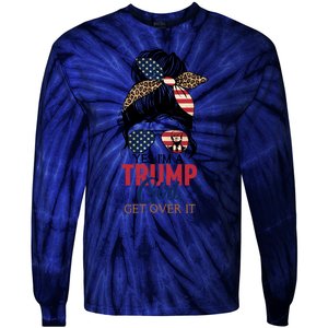 Cute Gift Yes IM A Trump Girl Get Over Trump 2024 Messy Bun Leopard Tie-Dye Long Sleeve Shirt