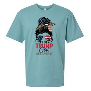 Cute Gift Yes IM A Trump Girl Get Over Trump 2024 Messy Bun Leopard Sueded Cloud Jersey T-Shirt