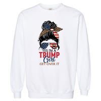 Cute Gift Yes IM A Trump Girl Get Over Trump 2024 Messy Bun Leopard Garment-Dyed Sweatshirt