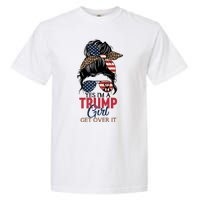 Cute Gift Yes IM A Trump Girl Get Over Trump 2024 Messy Bun Leopard Garment-Dyed Heavyweight T-Shirt