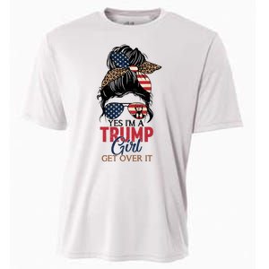 Cute Gift Yes IM A Trump Girl Get Over Trump 2024 Messy Bun Leopard Cooling Performance Crew T-Shirt