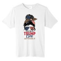 Cute Gift Yes IM A Trump Girl Get Over Trump 2024 Messy Bun Leopard Tall Fusion ChromaSoft Performance T-Shirt