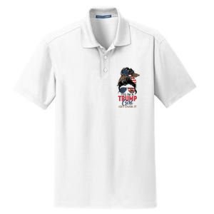 Cute Gift Yes IM A Trump Girl Get Over Trump 2024 Messy Bun Leopard Dry Zone Grid Polo