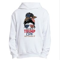 Cute Gift Yes IM A Trump Girl Get Over Trump 2024 Messy Bun Leopard Urban Pullover Hoodie