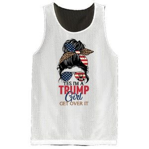 Cute Gift Yes IM A Trump Girl Get Over Trump 2024 Messy Bun Leopard Mesh Reversible Basketball Jersey Tank