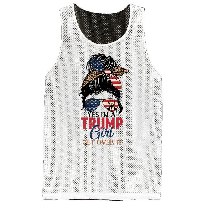 Cute Gift Yes IM A Trump Girl Get Over Trump 2024 Messy Bun Leopard Mesh Reversible Basketball Jersey Tank