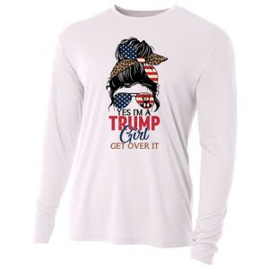 Cute Gift Yes IM A Trump Girl Get Over Trump 2024 Messy Bun Leopard Cooling Performance Long Sleeve Crew