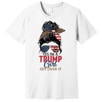 Cute Gift Yes IM A Trump Girl Get Over Trump 2024 Messy Bun Leopard Premium T-Shirt