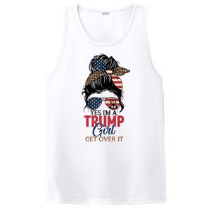 Cute Gift Yes IM A Trump Girl Get Over Trump 2024 Messy Bun Leopard PosiCharge Competitor Tank