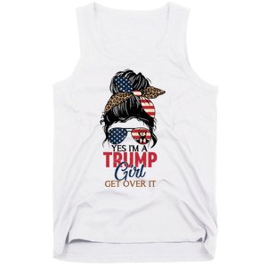 Cute Gift Yes IM A Trump Girl Get Over Trump 2024 Messy Bun Leopard Tank Top