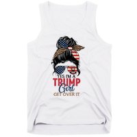 Cute Gift Yes IM A Trump Girl Get Over Trump 2024 Messy Bun Leopard Tank Top