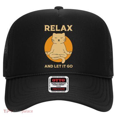 Cat Graphic Yoga Zen Meditation High Crown Mesh Back Trucker Hat