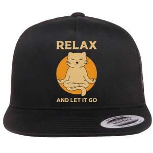 Cat Graphic Yoga Zen Meditation Flat Bill Trucker Hat