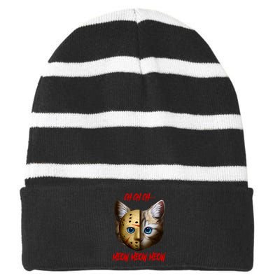 Ch Ch Ch Meow Meow Meow Cat Horror Movie Striped Beanie with Solid Band