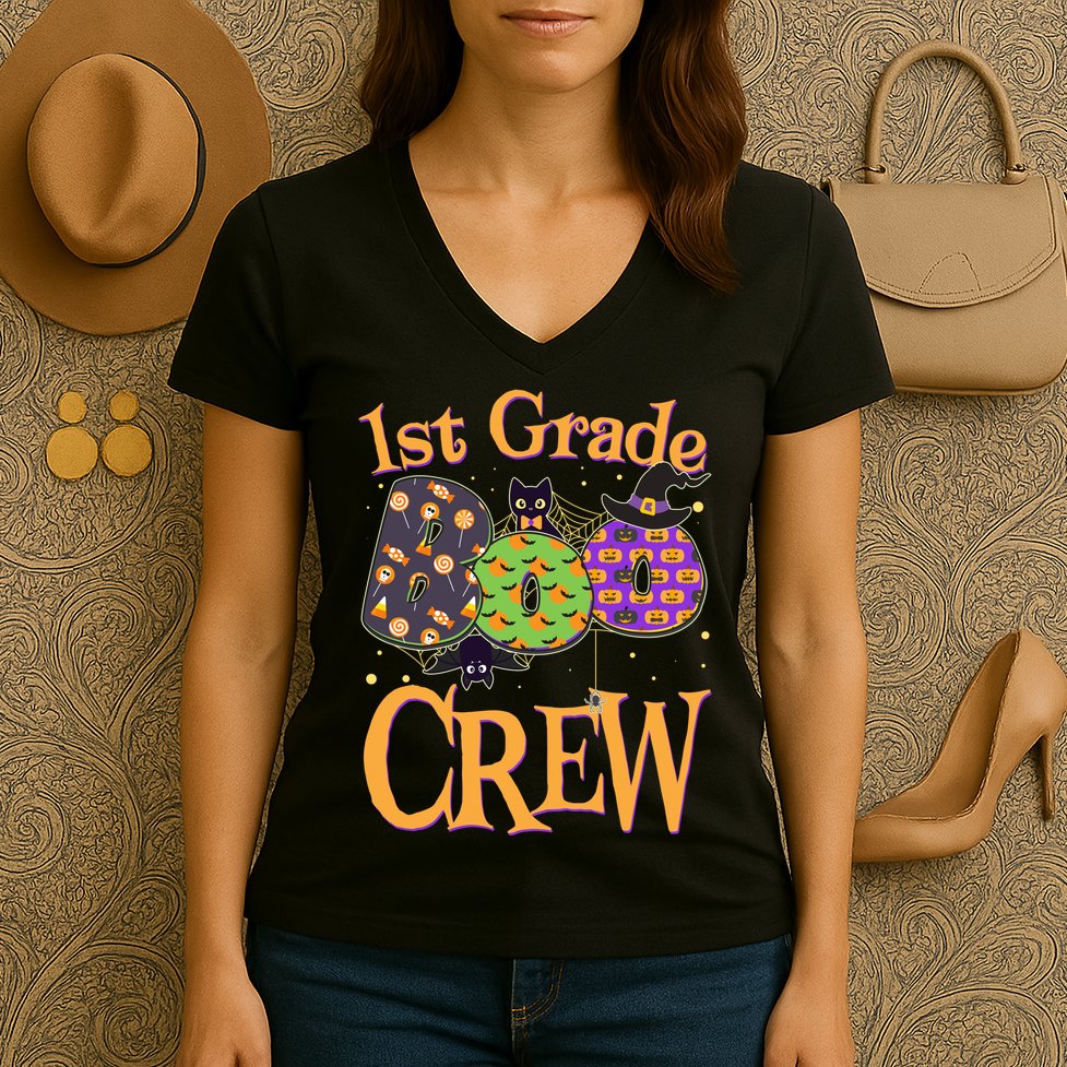 Cute Halloween 1st Grade Boo Crew Women's V-Neck T-Shirt