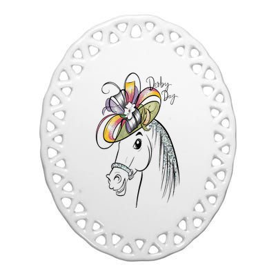 Cute Horse 150th Derby Day 2024 Horse Racing Fascinator Hat Ceramic Oval Ornament