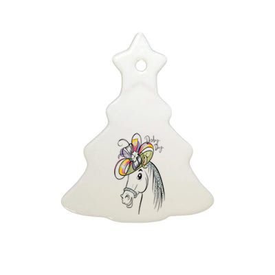 Cute Horse 150th Derby Day 2024 Horse Racing Fascinator Hat Ceramic Tree Ornament