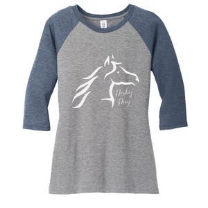 Cute Horse 150th Derby Day 2024 Horse Racing Fascinator Hat Women's Tri-Blend 3/4-Sleeve Raglan Shirt