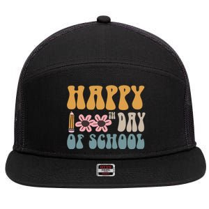 Cute Happy 100th Day Of School Teacher 100 Days Flowers Gift 7 Panel Mesh Trucker Snapback Hat