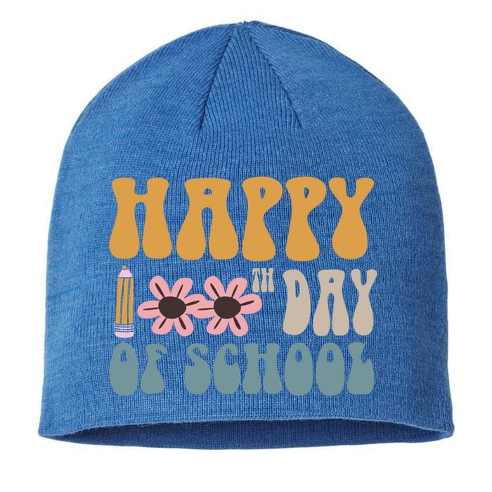 Cute Happy 100th Day Of School Teacher 100 Days Flowers Gift Sustainable Beanie