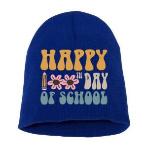 Cute Happy 100th Day Of School Teacher 100 Days Flowers Gift Short Acrylic Beanie