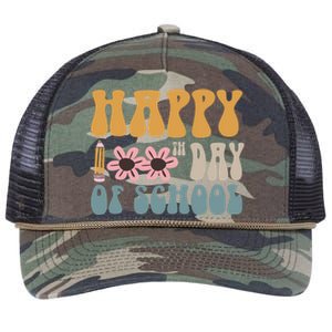 Cute Happy 100th Day Of School Teacher 100 Days Flowers Gift Retro Rope Trucker Hat Cap