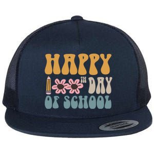 Cute Happy 100th Day Of School Teacher 100 Days Flowers Gift Flat Bill Trucker Hat