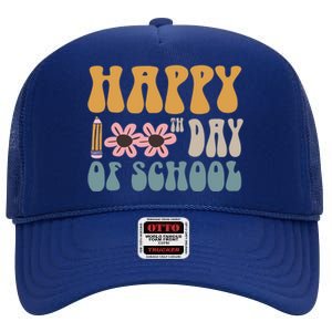 Cute Happy 100th Day Of School Teacher 100 Days Flowers Gift High Crown Mesh Back Trucker Hat