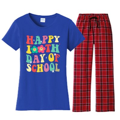 Cute Happy 100th Day Of School Teacher 100 Days Groovy Cute Gift Women's Flannel Pajama Set