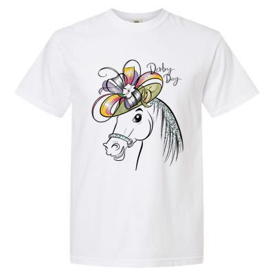 Cute Horse 150th Derby Day 2024 Horse Racing Fascinator Hat Gift Garment-Dyed Heavyweight T-Shirt