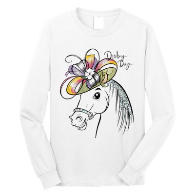 Cute Horse 150th Derby Day 2024 Horse Racing Fascinator Hat Gift Long Sleeve Shirt