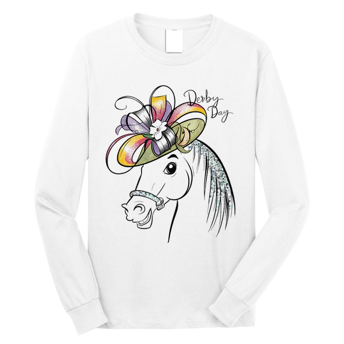 Cute Horse 150th Derby Day 2024 Horse Racing Fascinator Hat Gift Long Sleeve Shirt