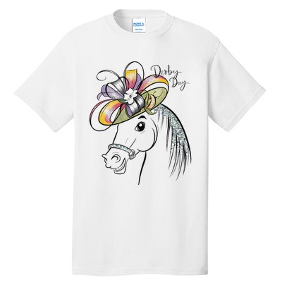 Cute Horse 150th Derby Day 2024 Horse Racing Fascinator Hat Gift Tall T-Shirt